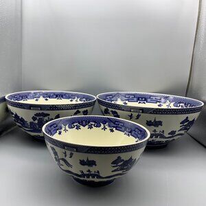 Royal Traditions set of 3 Stoneware Serving Bowls BLUE WILLOW Pattern 7"-9"-10"